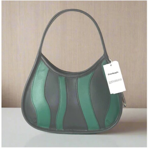 Coach Ergo Wavy Stripe Upcrafted Green Leather 90s Bag CQ004 Blue - Picture 1 of 10